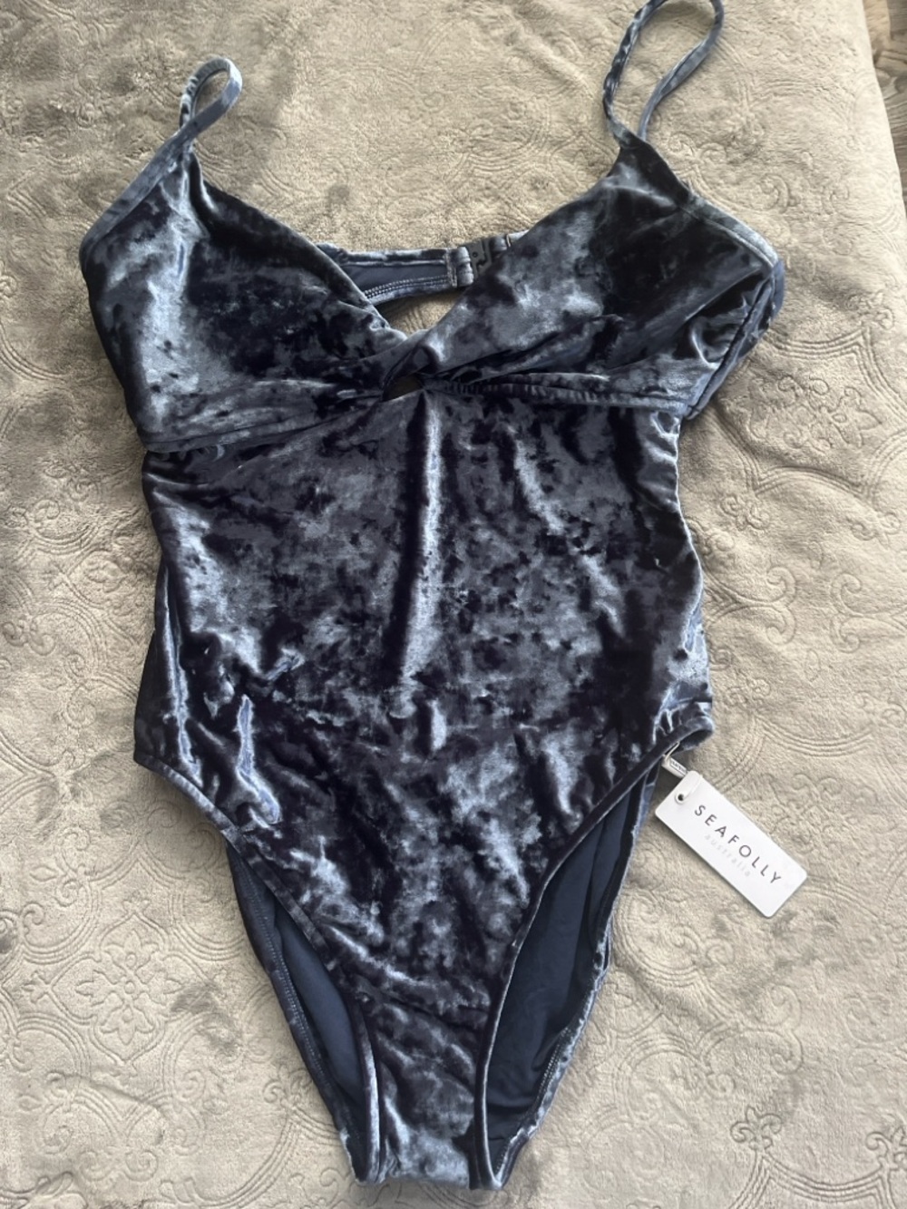 Seafolly Velvet One Piece Swimsuit Size 12 Bluestone Twist Front NWT